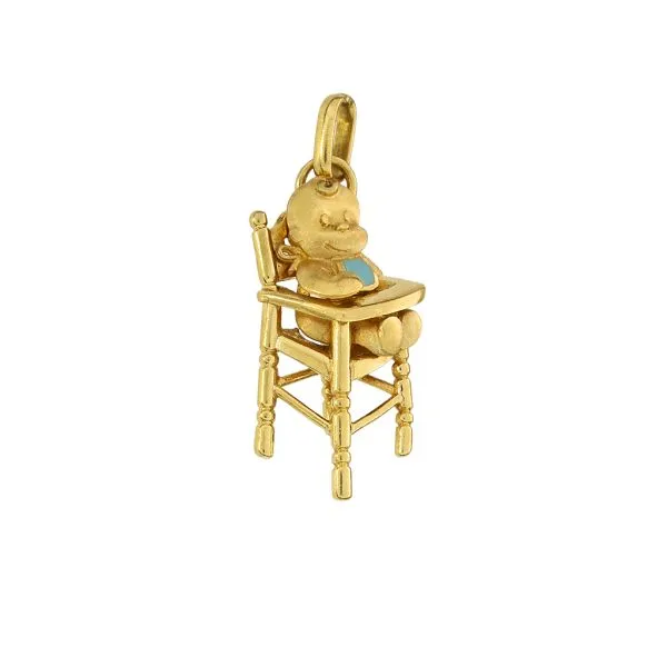 14K Two-Tone Gold High Chair With Baby top Charm Pendant